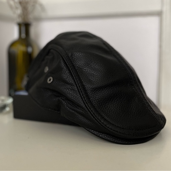Adjustable Genuine Leather Flat Cap Newsboy Hat Ivy Cap Black HAEAUL Brand - Picture 6 of 7
